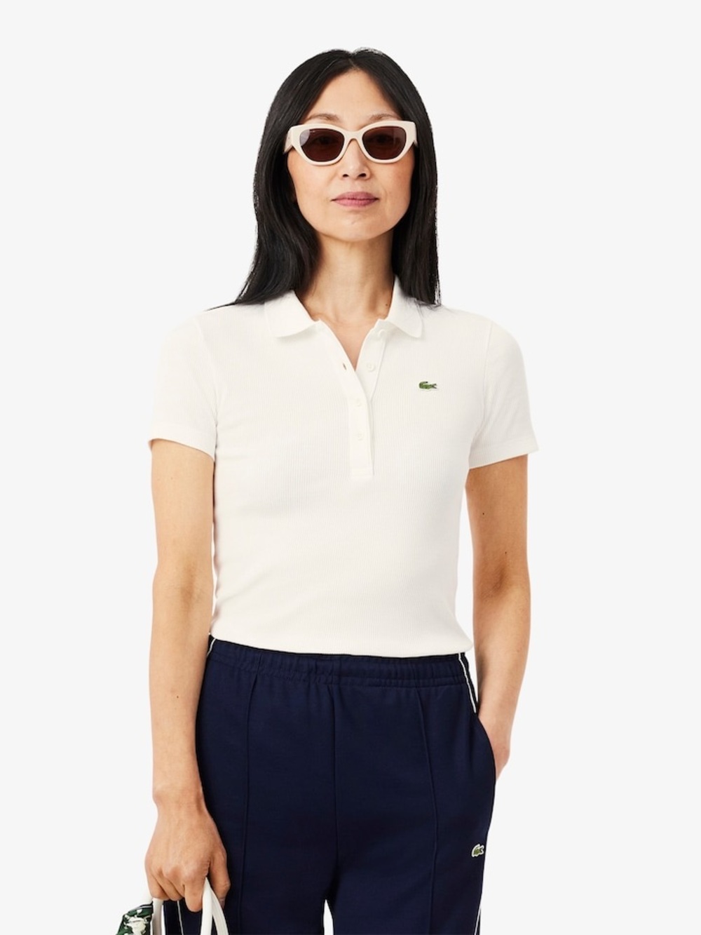 Lacoste Women's White Slim Polo Top